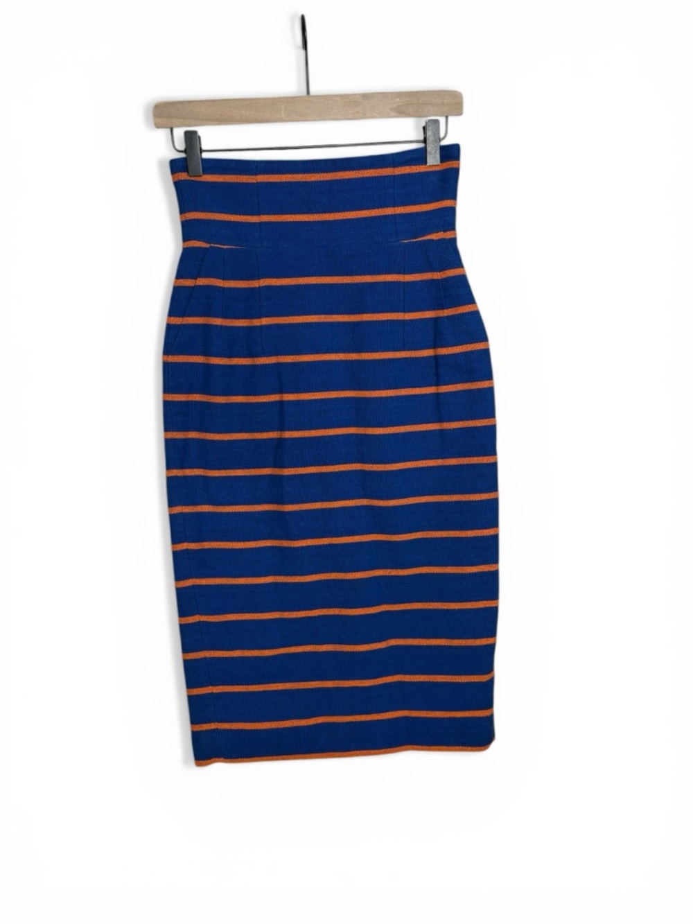 STELLA JEAN Gorgeous Fitted Pencil Skirt in Blue Orange Striped Size 38 XS US
